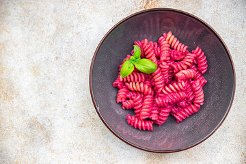 pink pasta beet sauce vegetable fusilli beetroo fresh food meal snack vegetarian food on the table copy space food background rustic top view