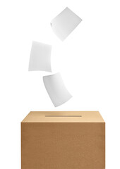 ballot box casting vote election referendum politics elect woman female democracy hand voter flying...