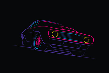 Original vector illustration. American muscle car in vintage style. T-shirt design, design element.