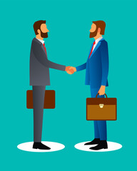 Obraz premium Original vector illustration. Two male businessmen shake hands. Business, work. Design element.