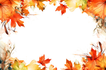Naklejka na ściany i meble captivating watercolor border frame with autumn foliage isolated against transparent background