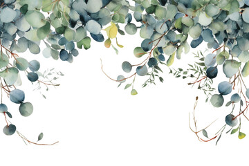 captivating watercolor border frame with eucalyptus twigs isolated against transparent background