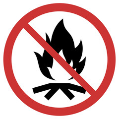Vector graphic of sign indicating that lighting up a fire is forbidden