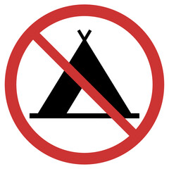 Vector graphic of sign indicating that camping is strictly prohibited