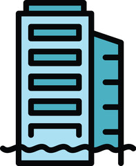 House sea level rise icon outline vector. Climate change. Ocean flood color flat