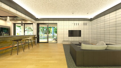 大きな窓があるリビングルーム