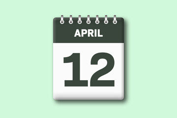 12. April - Die Kalender Illustration zeigt ein Kalenderblatt auf gr?nem Hintergrund. Zw?lfter Tag vom Monat April
