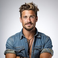 Fototapeta premium Portrait of young smiling caucasian man with crossed arms