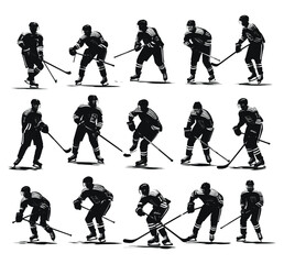 Hockey player silhouette pack vector
