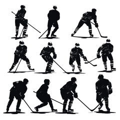 Hockey player silhouette pack vector
