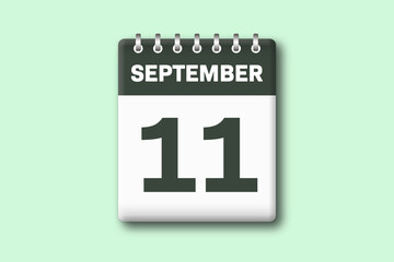 11. September - Die Kalender Illustration zeigt ein Kalenderblatt auf gr?nem Hintergrund. Elfter Tag vom Monat September