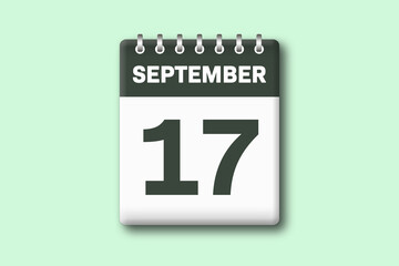 17. September - Die Kalender Illustration zeigt ein Kalenderblatt auf gr?nem Hintergrund. Siebzehnter Tag vom Monat September