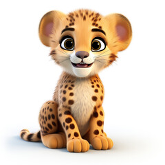 cute baby cheetah 3d cartoon on white