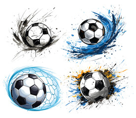 Set of Soccer Ball with splashes, Football icons set