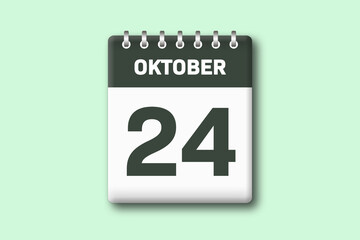 24. Oktober - Die Kalender Illustration zeigt ein Kalenderblatt auf gr?nem Hintergrund. Vierundzwanzigster Tag vom Monat Oktober
