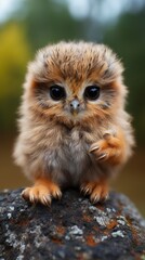 Obraz premium A tiny, cute baby owl sitting on the tip of the finger