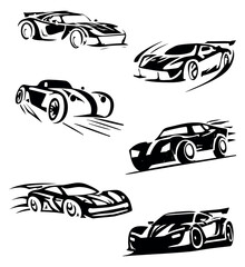 Racing car, road transport silhouette. Vector set