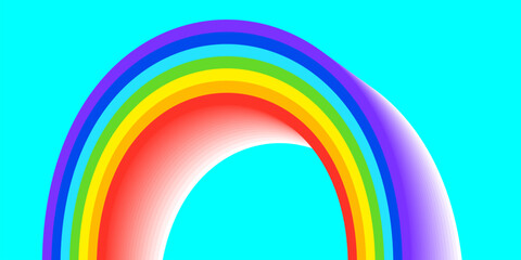  Rainbow and white clouds set on light blue background in flat style Vector illustration