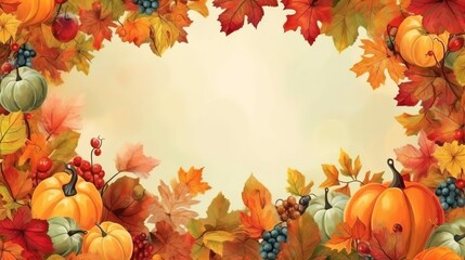 Naklejka na ściany i meble fall Halloween background with pumpkins and leaves