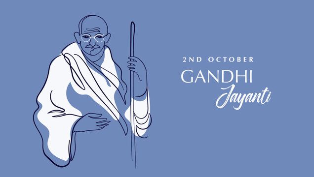 Gandhi Jayanti hand drawn linear background. Mahatma Gandhi vector line art illustration.