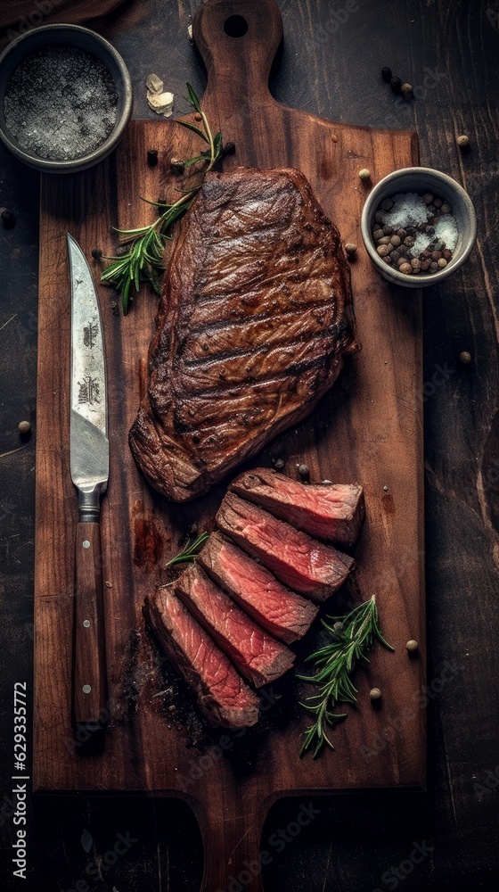 Wall mural fancy steak dinner on a wooden table