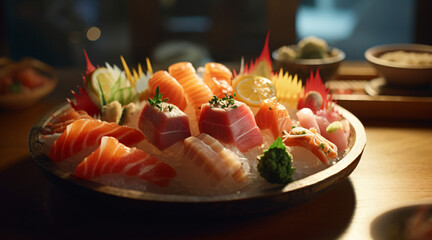 Japanese Cuisine: Assortment of Sashimi &ndash; Freshly Sliced Raw Fish