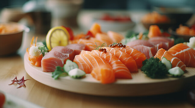 Japanese Cuisine: Assortment of Sashimi &ndash; Freshly Sliced Raw Fish
