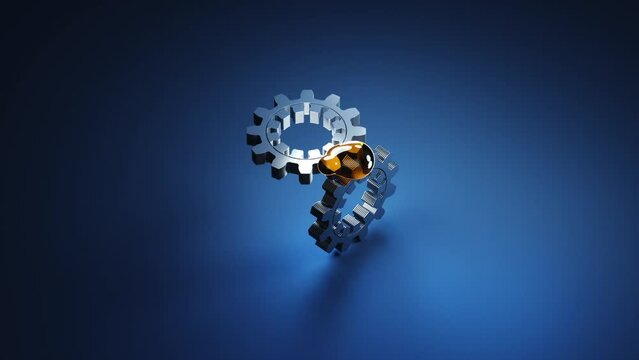 Close-up of gears lubricated with machine oil on a blue background. 3d rendering Animation