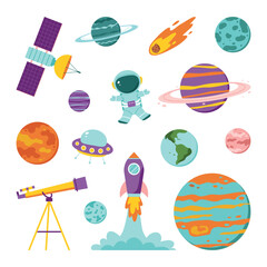 Solar system set isolated on white background. Space. Flat vector illustration.