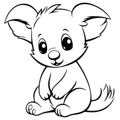 Cute Australian Koala Bear, Black and white outline illustration