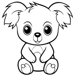 Cute Australian Koala Bear, Black and white outline illustration