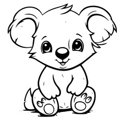 Cute Australian Koala Bear, Black and white outline illustration