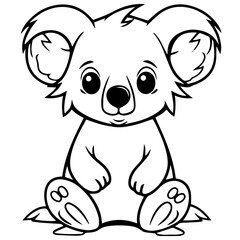 Cute Australian Koala Bear, Black and white outline illustration