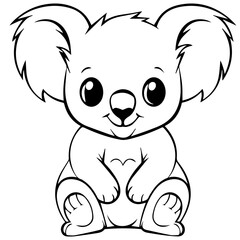 Cute Australian Koala Bear, Black and white outline illustration