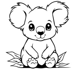 Cute Australian Koala Bear, Black and white outline illustration