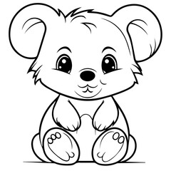 Cute Australian Koala Bear, Black and white outline illustration