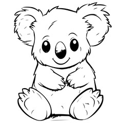 Cute Australian Koala Bear, Black and white outline illustration