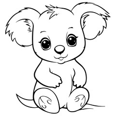 Cute Australian Koala Bear, Black and white outline illustration