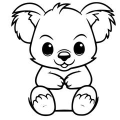 Cute Australian Koala Bear, Black and white outline illustration