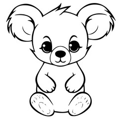 Cute Australian Koala Bear, Black and white outline illustration