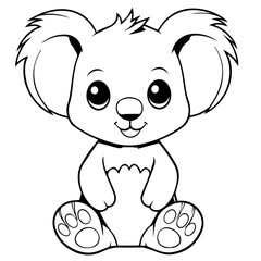 Cute Australian Koala Bear, Black and white outline illustration