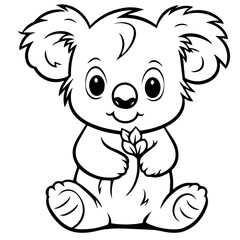 Cute Australian Koala Bear, Black and white outline illustration