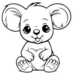 Cute Australian Koala Bear, Black and white outline illustration
