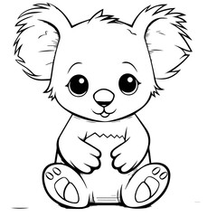 Cute Australian Koala Bear, Black and white outline illustration