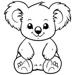 Cute Australian Koala Bear, Black and white outline illustration