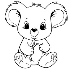 Cute Australian Koala Bear, Black and white outline illustration