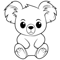 Cute Australian Koala Bear, Black and white outline illustration