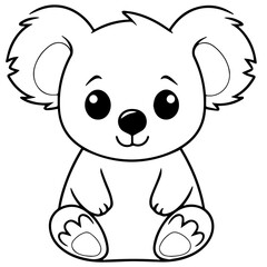 Cute Australian Koala Bear, Black and white outline illustration
