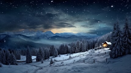 Fototapeta na wymiar starry night, landscape view from the north pole, mountain and lakes