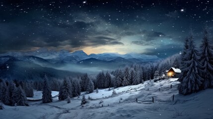 starry night, landscape view from the north pole, mountain and lakes